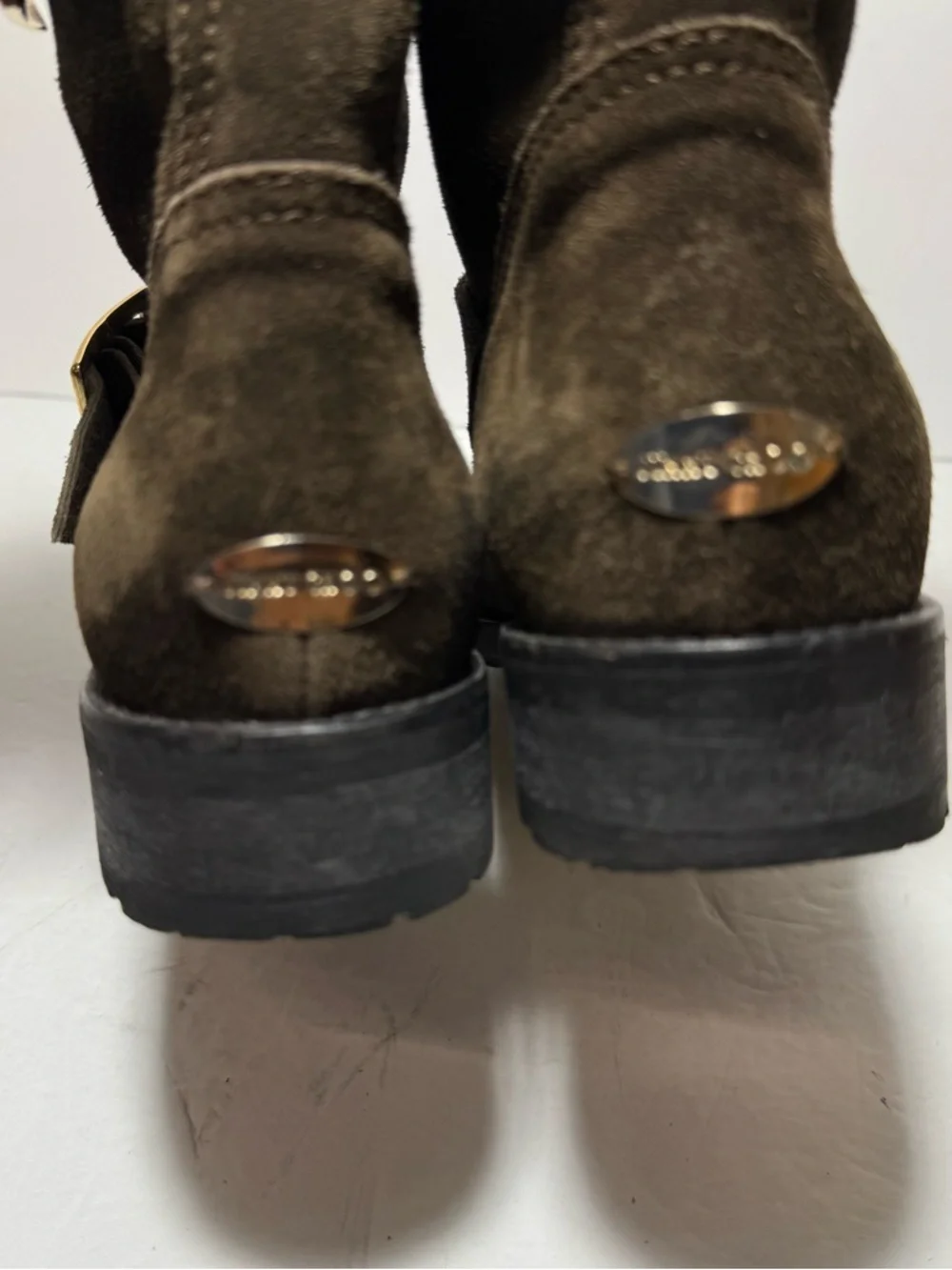 JIMMY CHOO YOUTH Brown Suede
Buckled Biker Combat Boots Size 381/2 - Picture 7 of 16